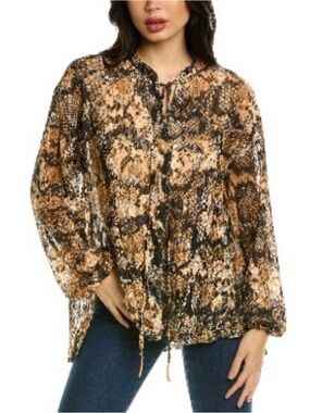 Free people Snake Print Tie-Neck Blouse